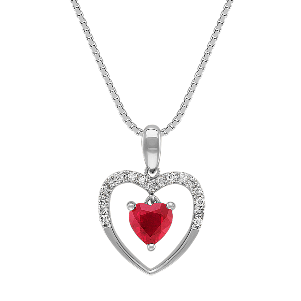 Heart-Shaped Ruby and Diamond Heart Pendant (18 in)