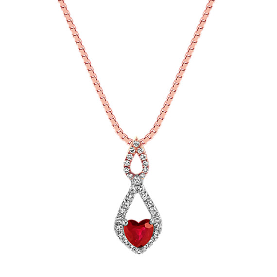 Heart-Shaped Ruby and Diamond Pendant (18 in.)
