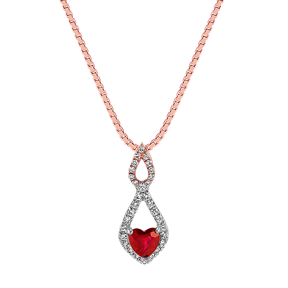 Heart-Shaped Ruby and Diamond Pendant (18 in.) | Shane Co.