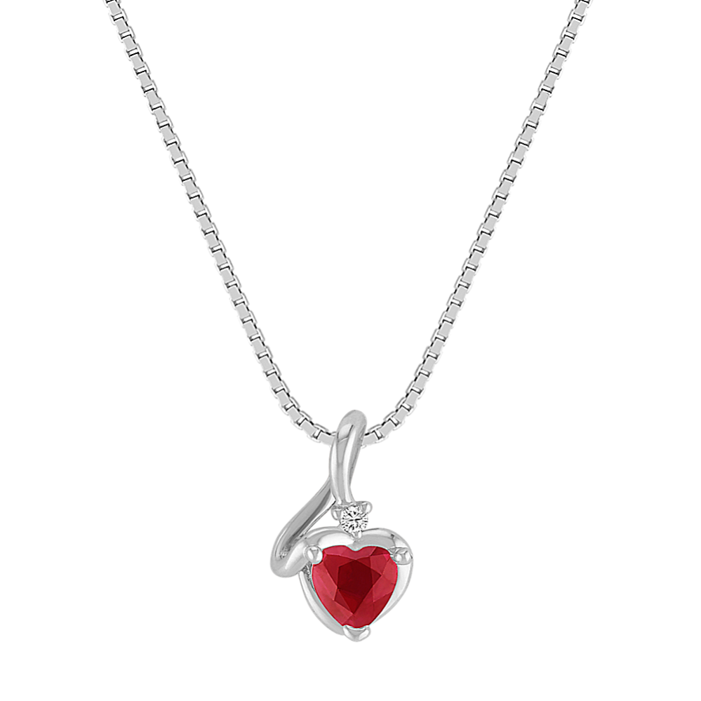 Heart-Shaped Ruby and Diamond Pendant (18 in)