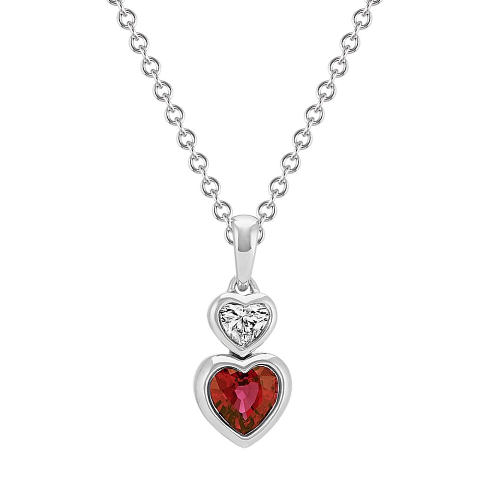 Heart-Shaped Ruby and Diamond Pendant (22 in)