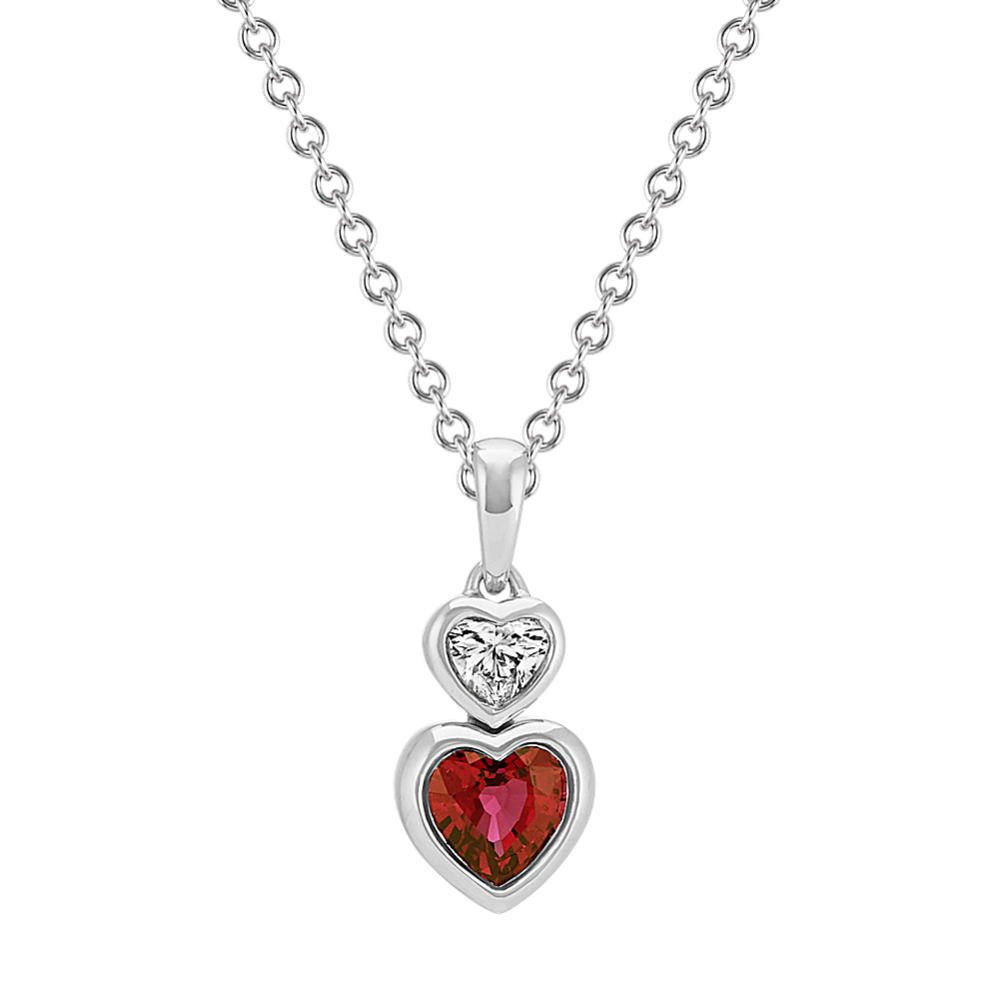 Heart-Shaped Ruby and Diamond Pendant (22'')