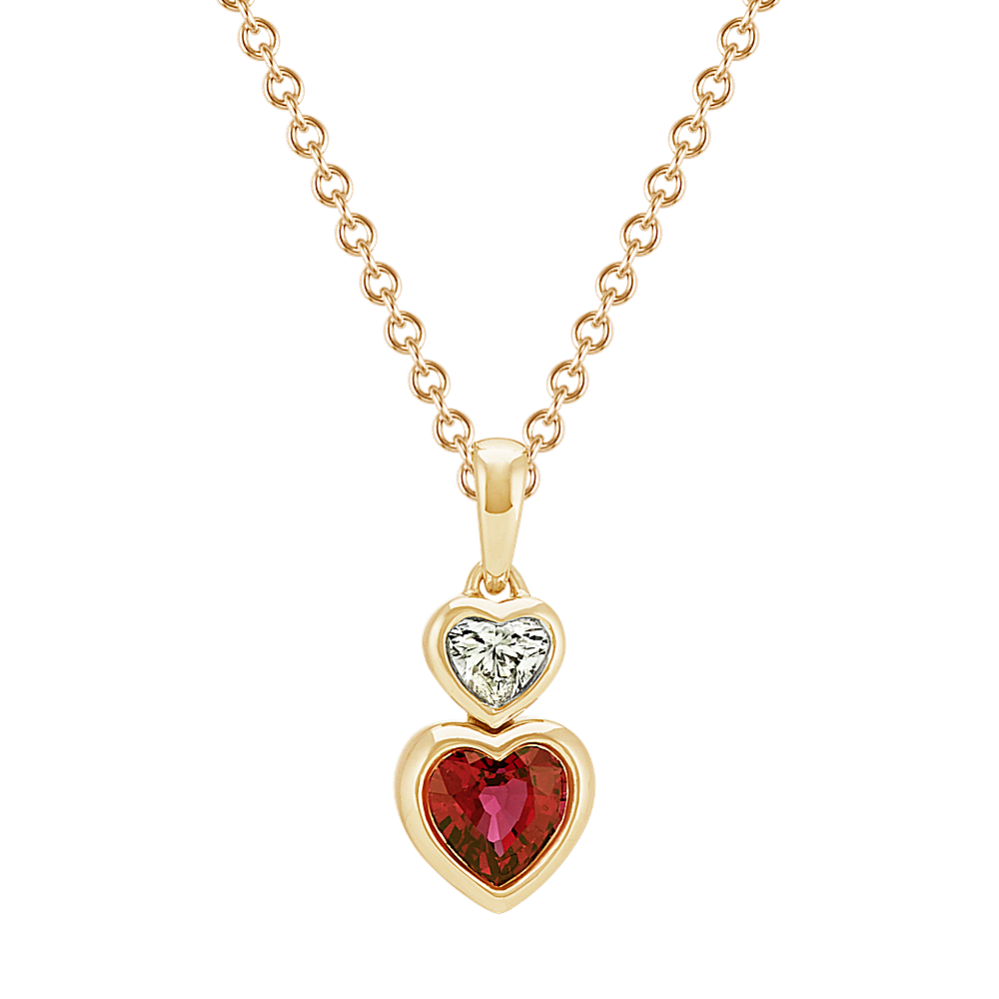 Heart-Shaped Ruby and Diamond Pendant (22 in)