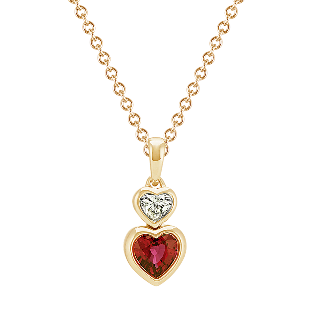 Heart-Shaped Ruby and Diamond Pendant (22'')