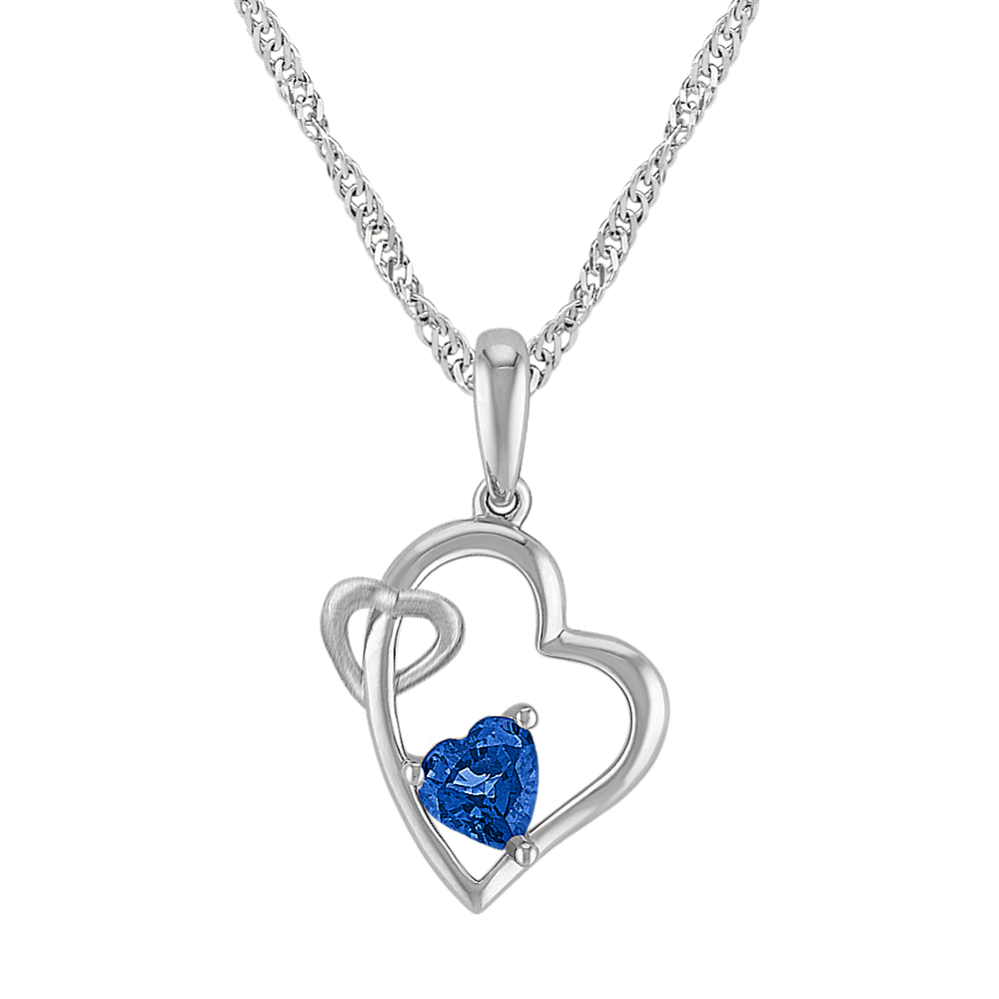 Heart-Shaped Sapphire Double Heart Pendant (20'')