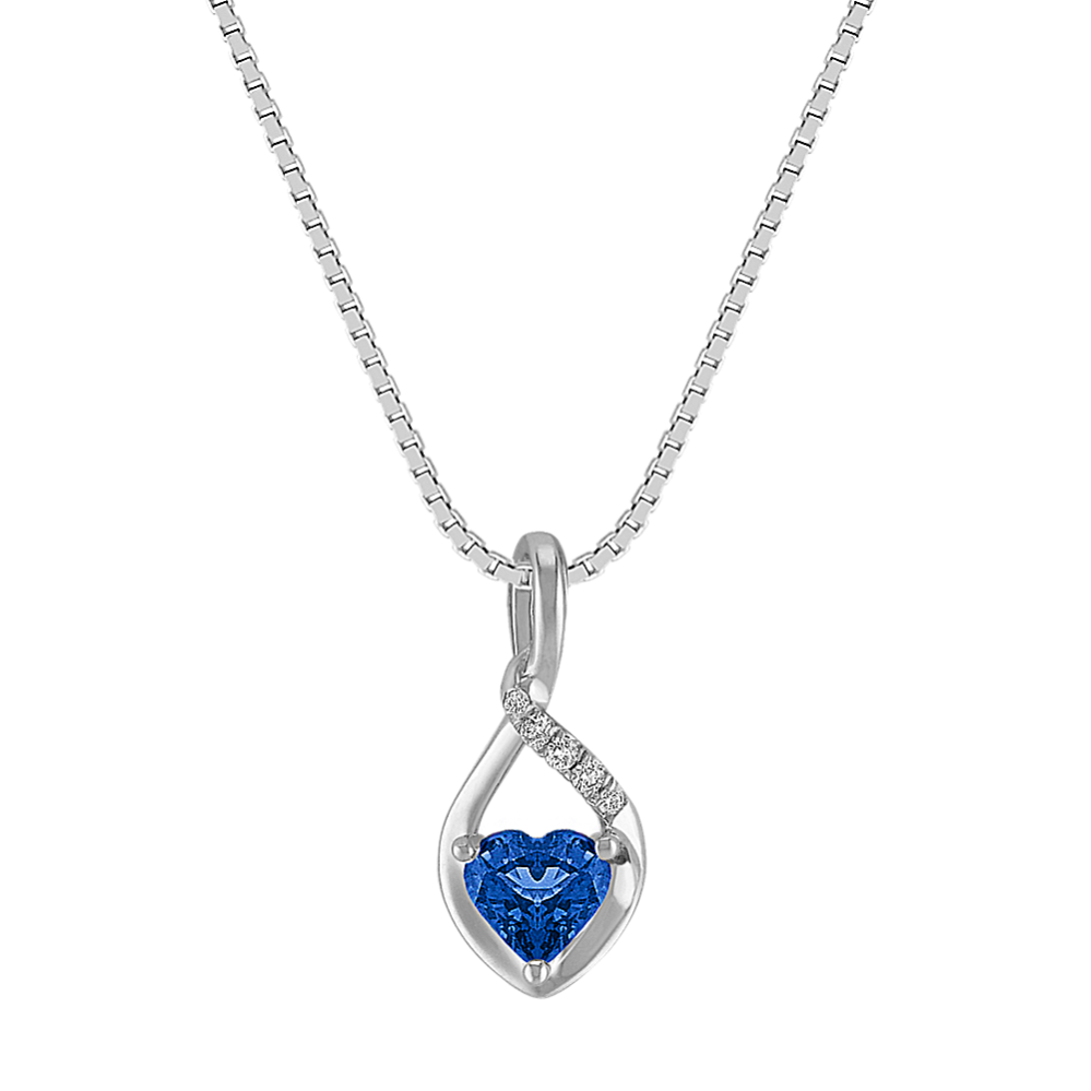 Heart-Shaped Sapphire Pendant in Sterling Silver (18'')