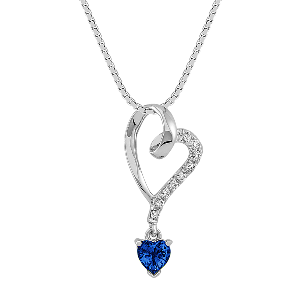Heart-Shaped Sapphire and Diamond Heart Pendant (18 in)