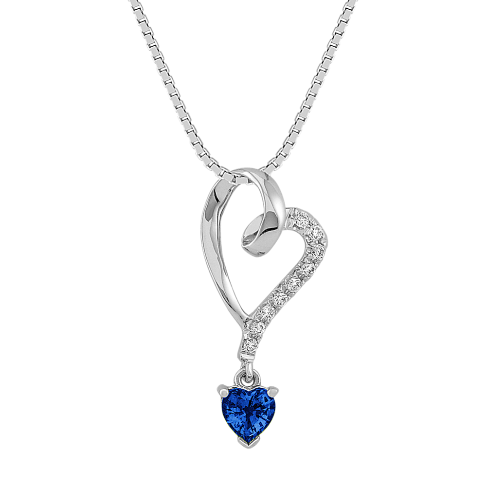 Heart-Shaped Sapphire and Diamond Heart Pendant (18'')