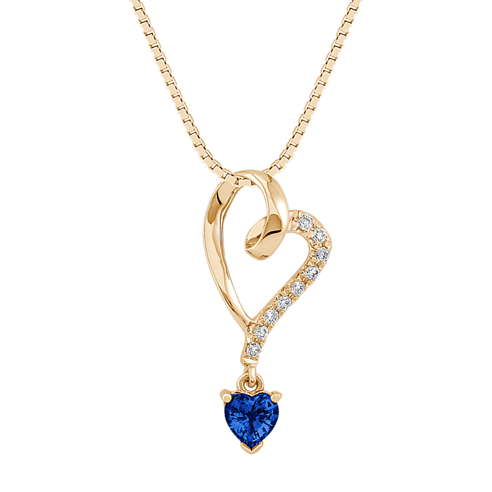 Heart-Shaped Sapphire and Diamond Heart Pendant (18'')