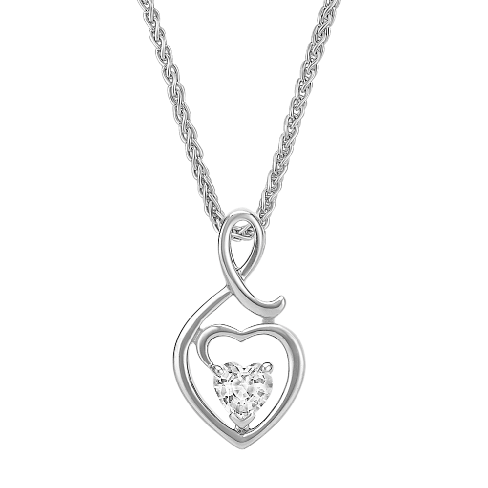Heart Shaped White Sapphire and Sterling Silver Heart Pendant (18'')