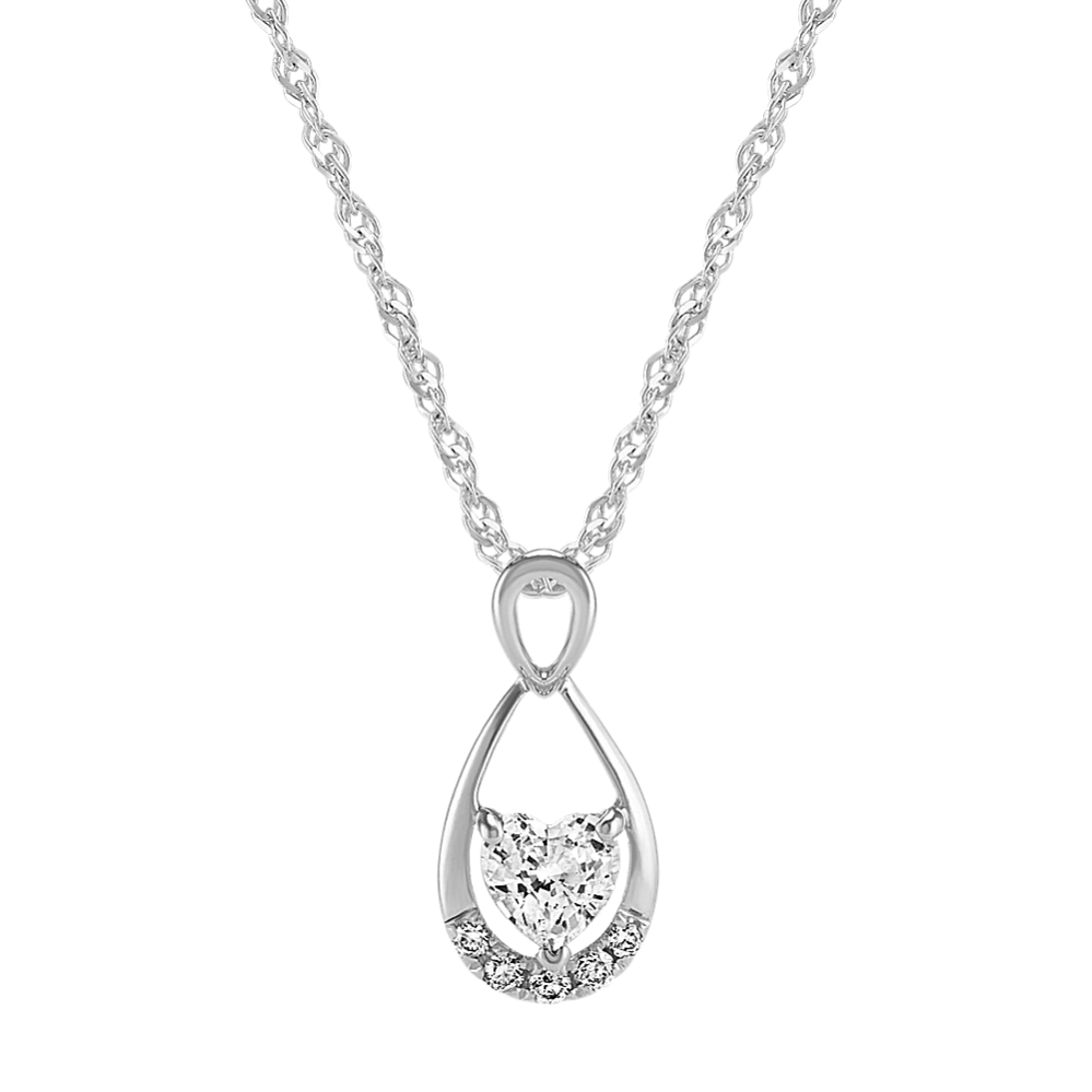 Heart-Shaped & Round White Sapphire Pendant (20'')