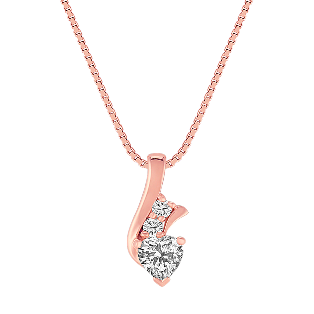 Heart-Shaped and Round White Sapphire Pendant in 14k Rose Gold (18 in)
