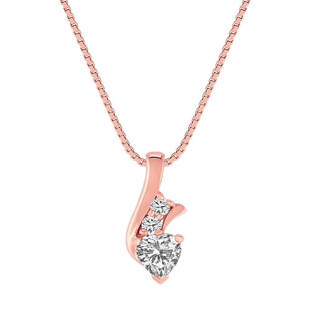 Heart-Shaped and Round White Sapphire Pendant in 14k Rose Gold (18'')