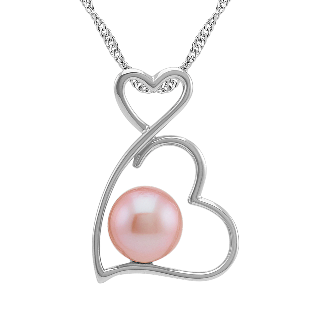 Heart to Heart 8.5mm Pink Freshwater Cultured Pearl Pendant (18 in)