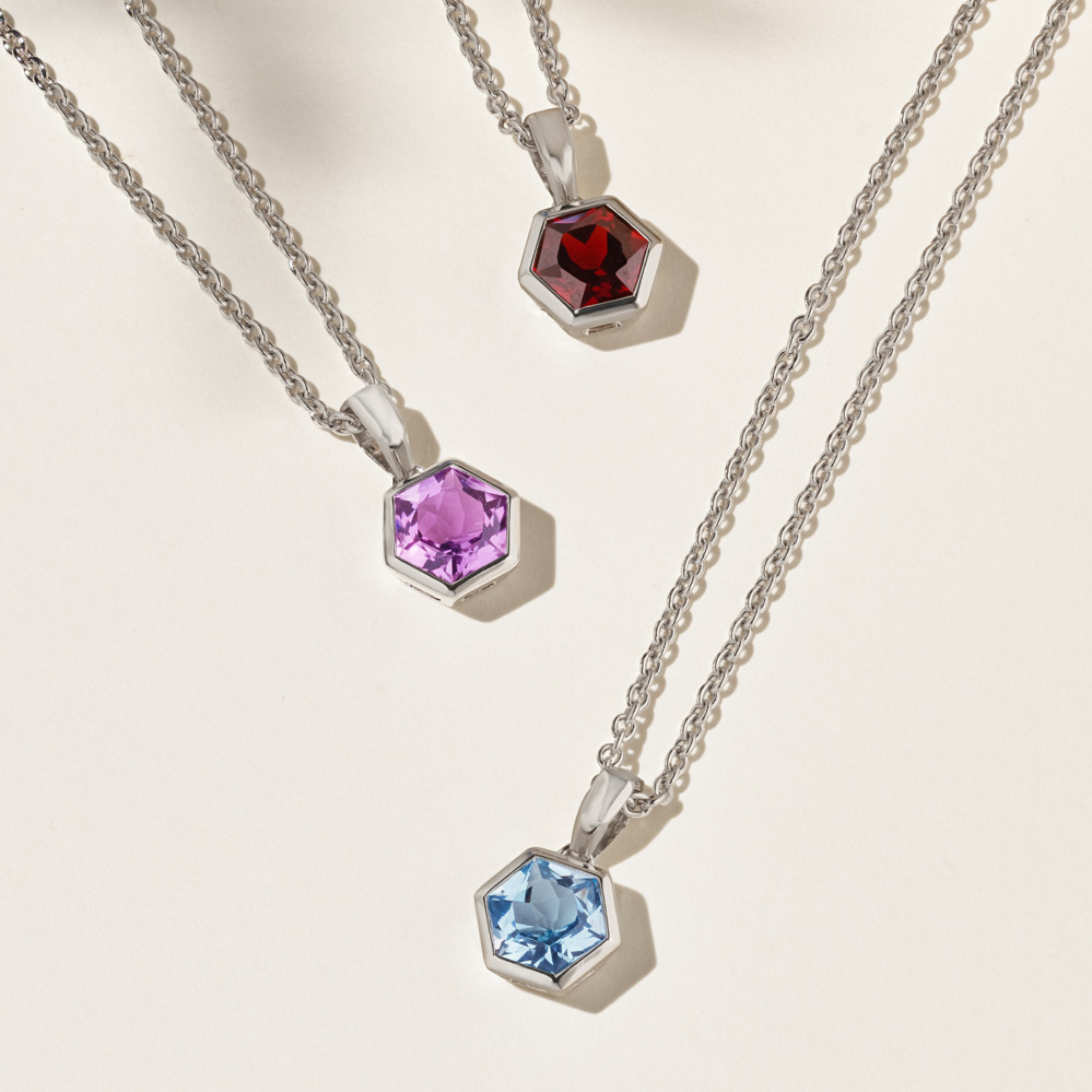 Hexagon Garnet Pendant in Sterling Silver (18'') | Shane Co.