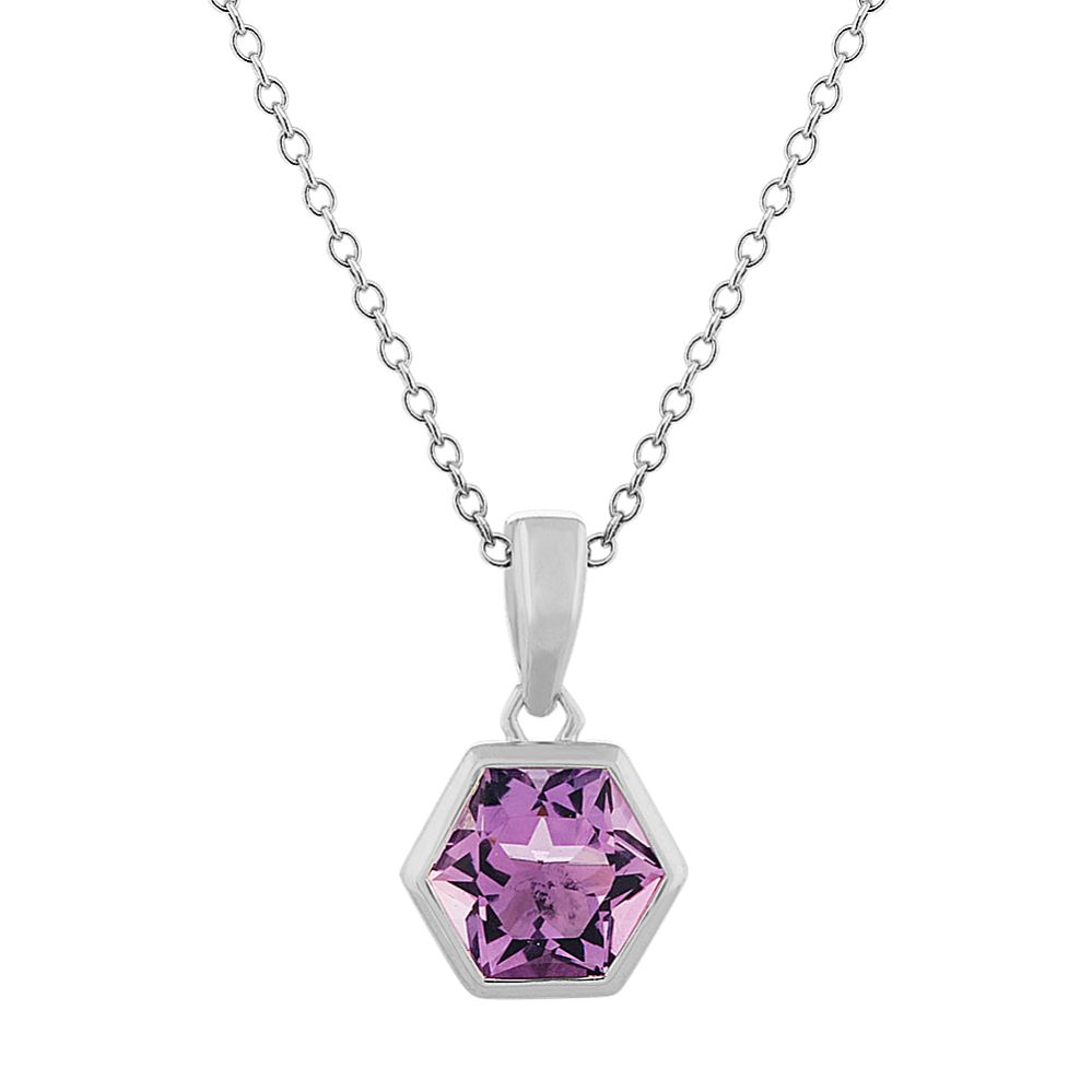 Hexagon Amethyst Pendant in Sterling Silver (18'')
