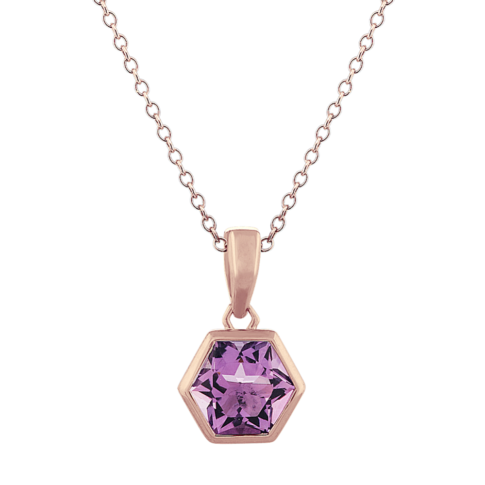 Hexagon Amethyst Pendant in Vermeil (18'')