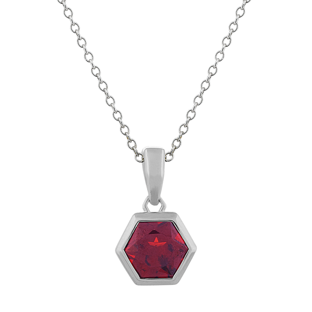 Hexagon Garnet Pendant in Sterling Silver (18'') | Shane Co.