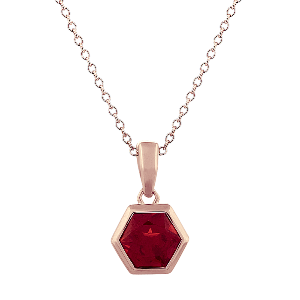 Hexagon Garnet Pendant in Vermeil 14k Rose Gold (18'')