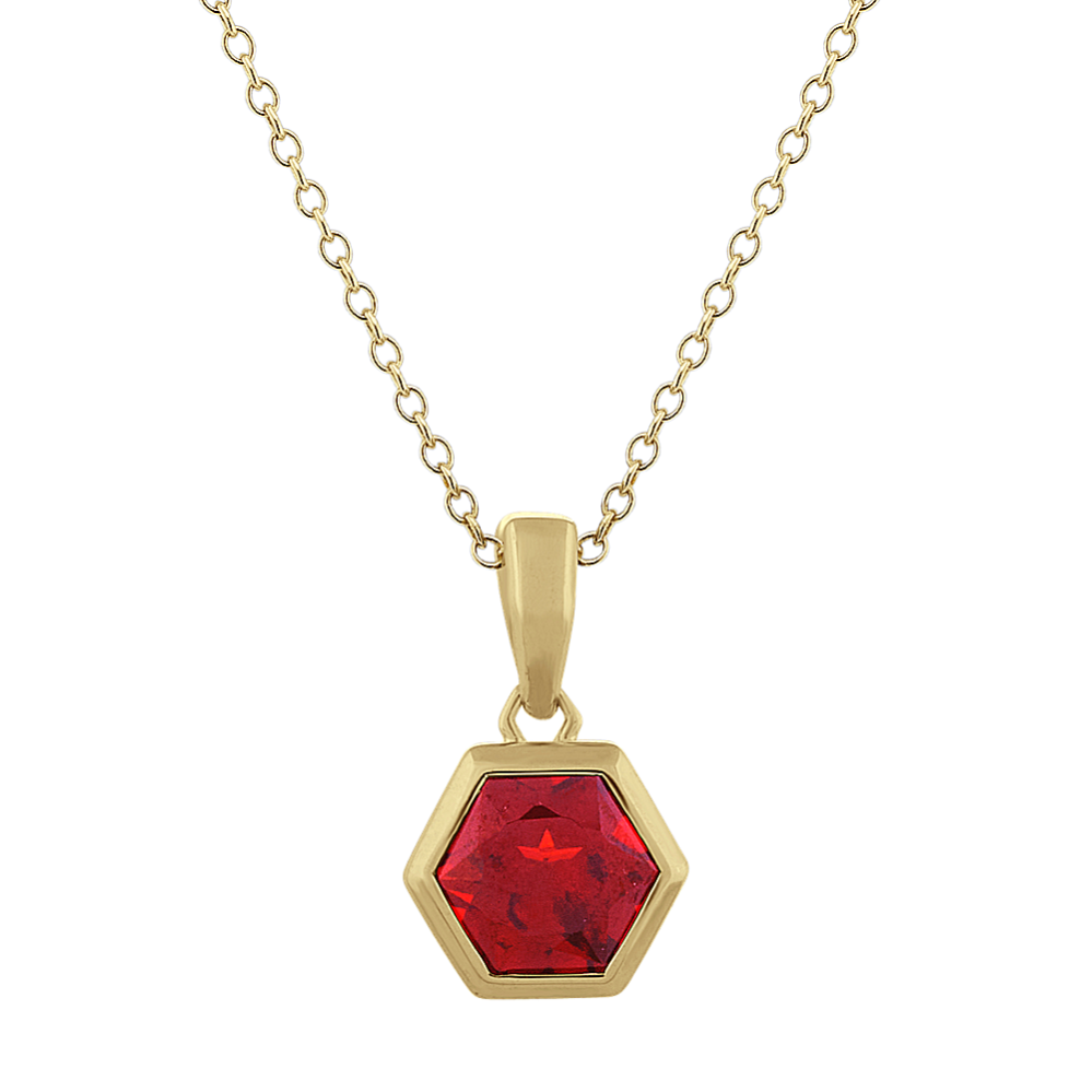 Hexagon Garnet Pendant in Vermeil 14k Yellow Gold (18'')