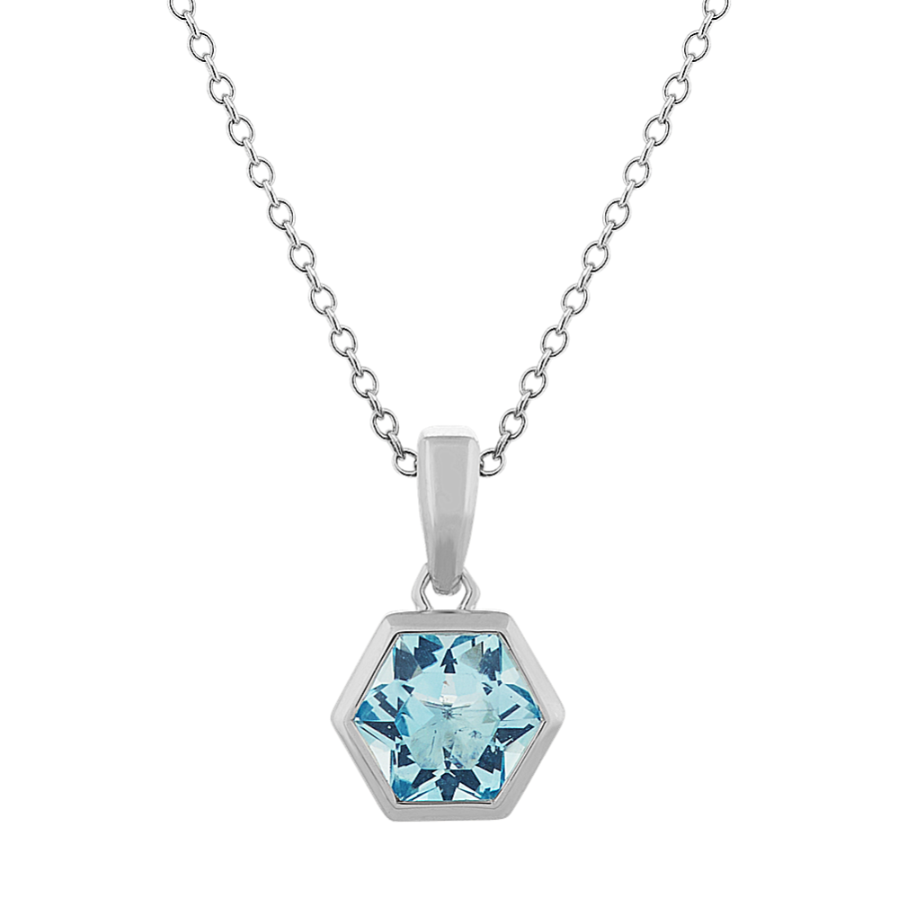 Hexagon Sky Blue Topaz Topaz Pendant in Sterling Silver (18'')