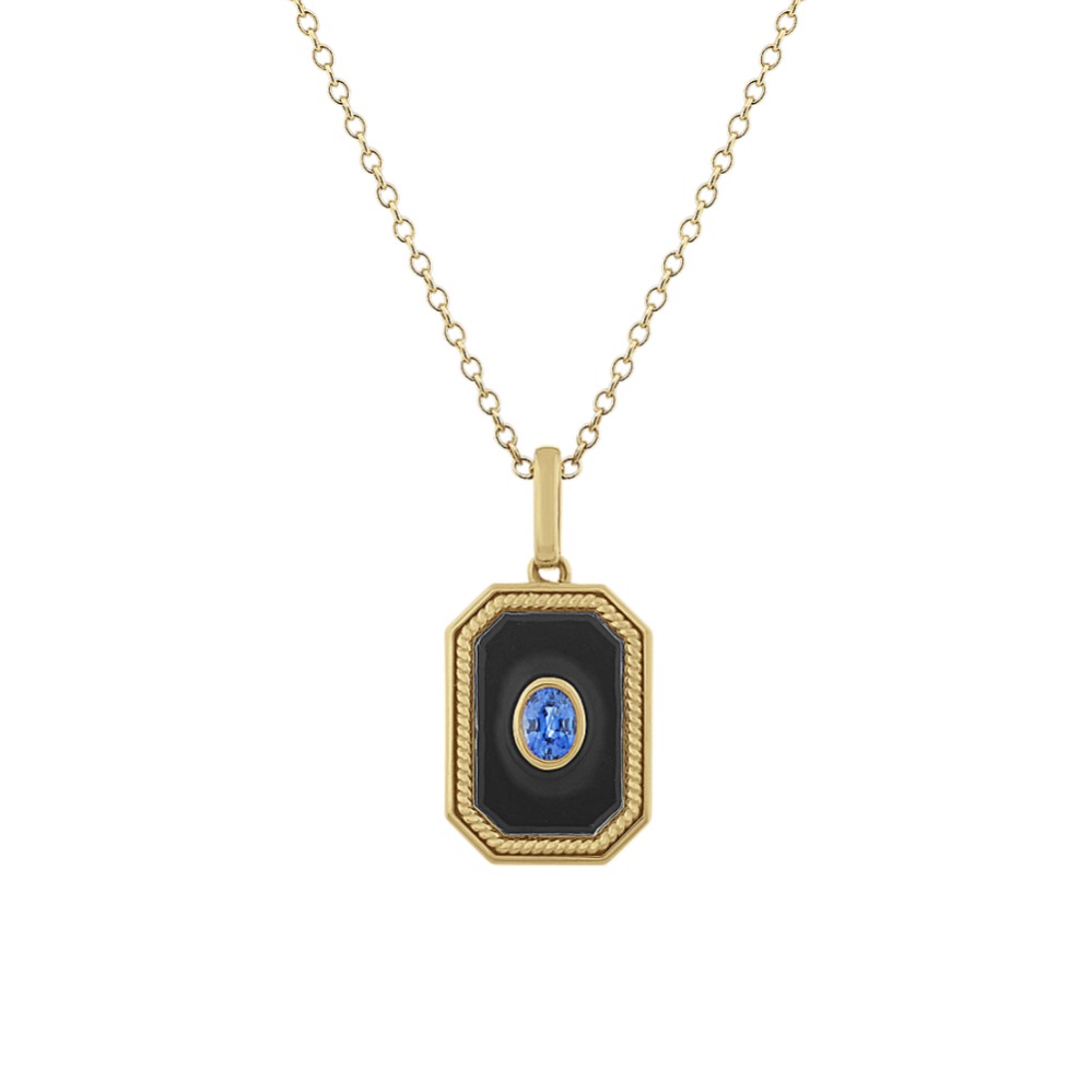 Ice Blue Sapphire and Black Enamel Pendant (18 in)