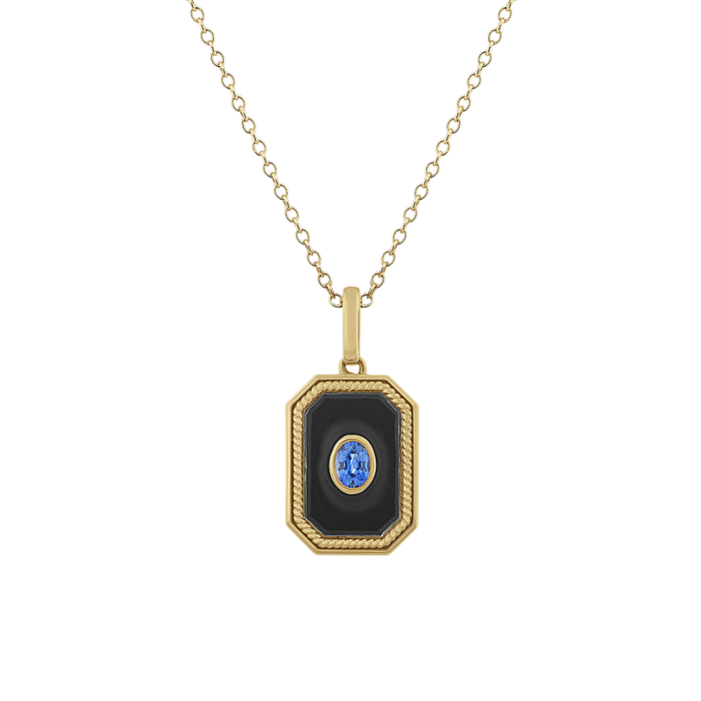 Ice Blue Sapphire and Black Enamel Pendant (18'')