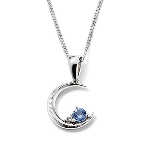 Mezzaluna Ice Blue and White Natural Sapphire Crescent Moon Pendant in Sterling Silver (22 in)