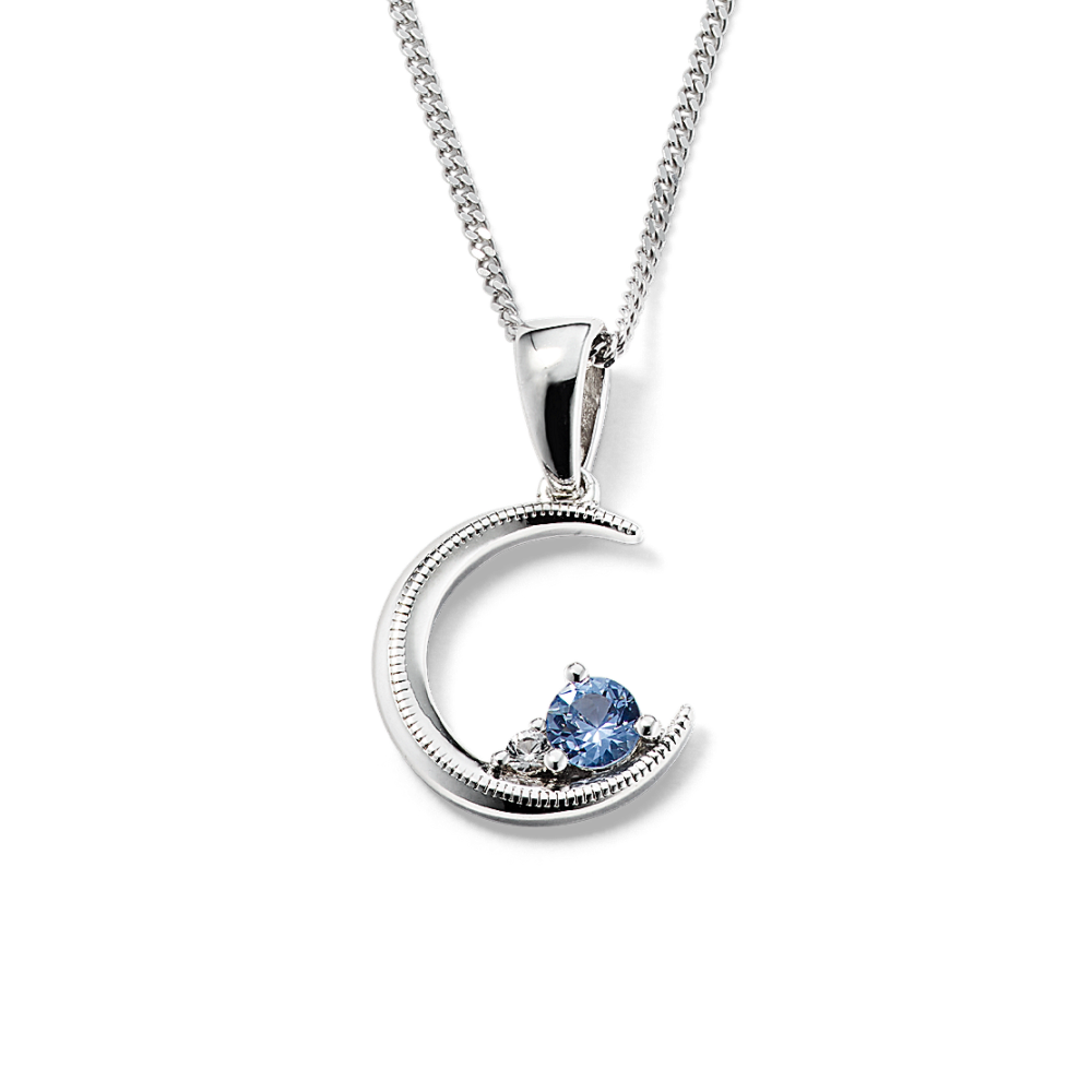 Mezzaluna Ice Blue and White Sapphire Crescent Moon Pendant in Sterling Silver (22 in)