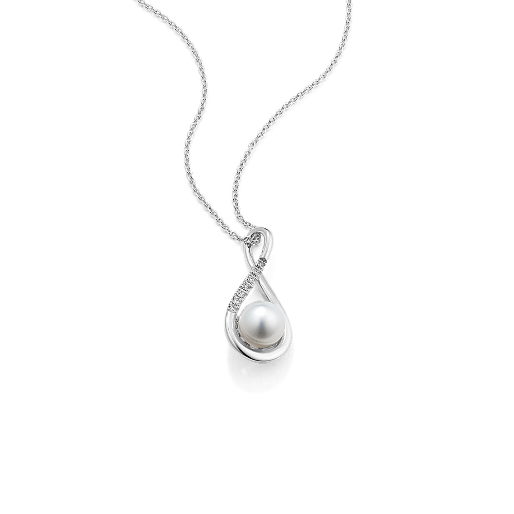 Infinity Natural Diamond and Pearl Pendant (20 in)