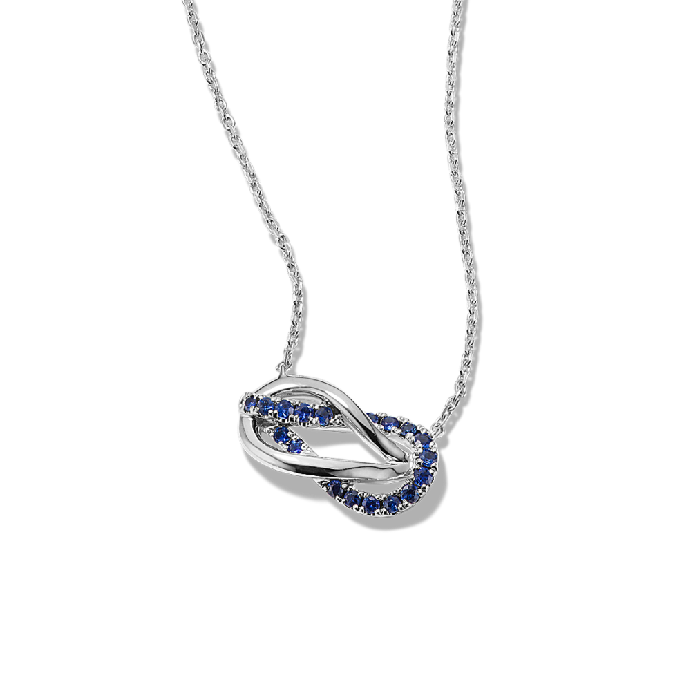Paisley Interlocking Traditional Blue Natural Sapphire Necklace in Sterling Silver (18 in)