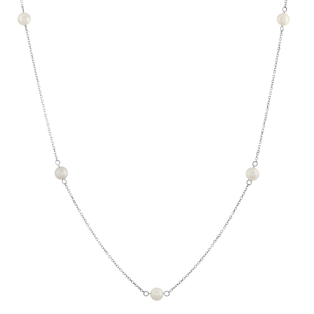 Iris 5mm Freshwater Pearl Tin Cup Necklace in 14K White Gold (18 in)
