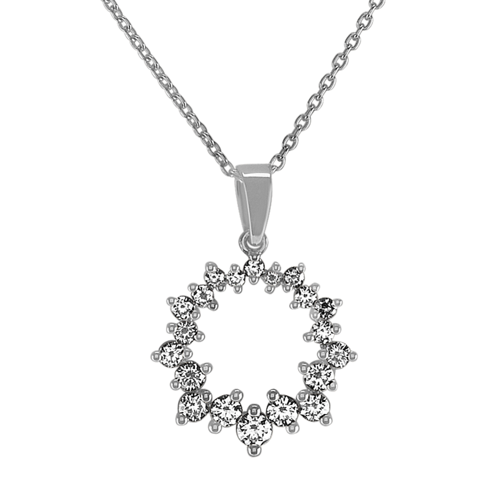 Ivy Crown Graduated Diamond Circle Pendant in 14k White Gold (22'')