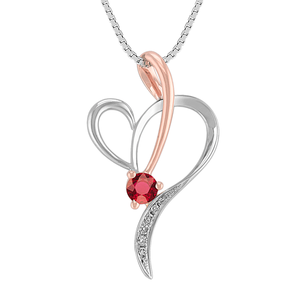 Jovie Ruby and Diamond Heart Pendant in 14K White and Rose Gold (18 in)