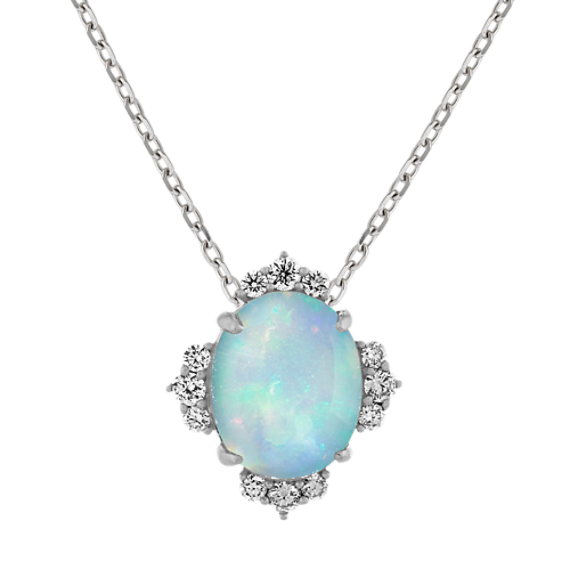 Juliet Opal and Diamond Pendant in 14K White Gold (18'')