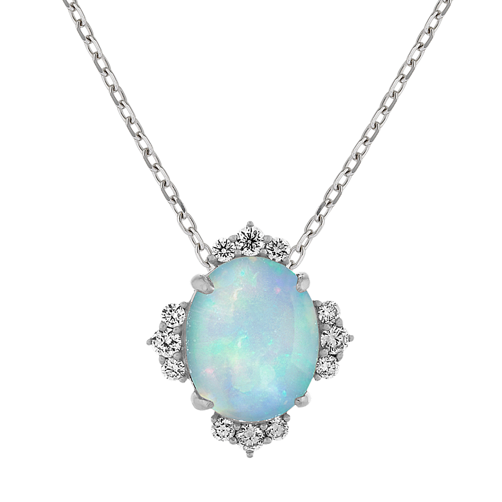 Juliet Opal and Diamond Pendant in 14K White Gold (18 in)