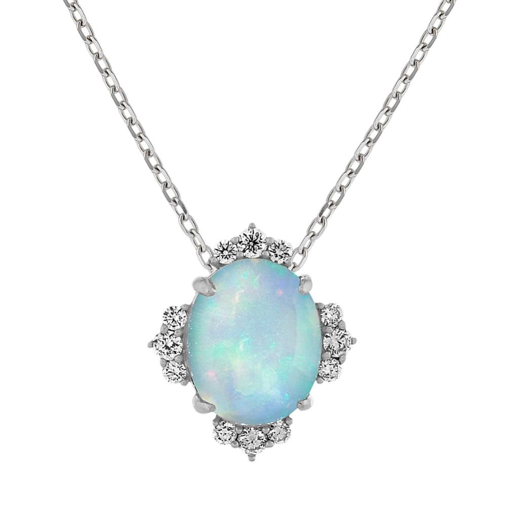Juliet Opal and Diamond Pendant in 14K White Gold (18'')