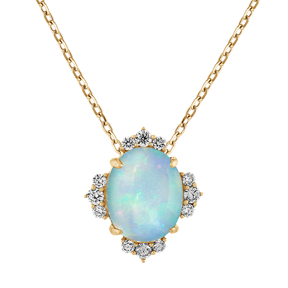 Juliet Opal and Diamond Pendant in 14K Yellow Gold (18 in)