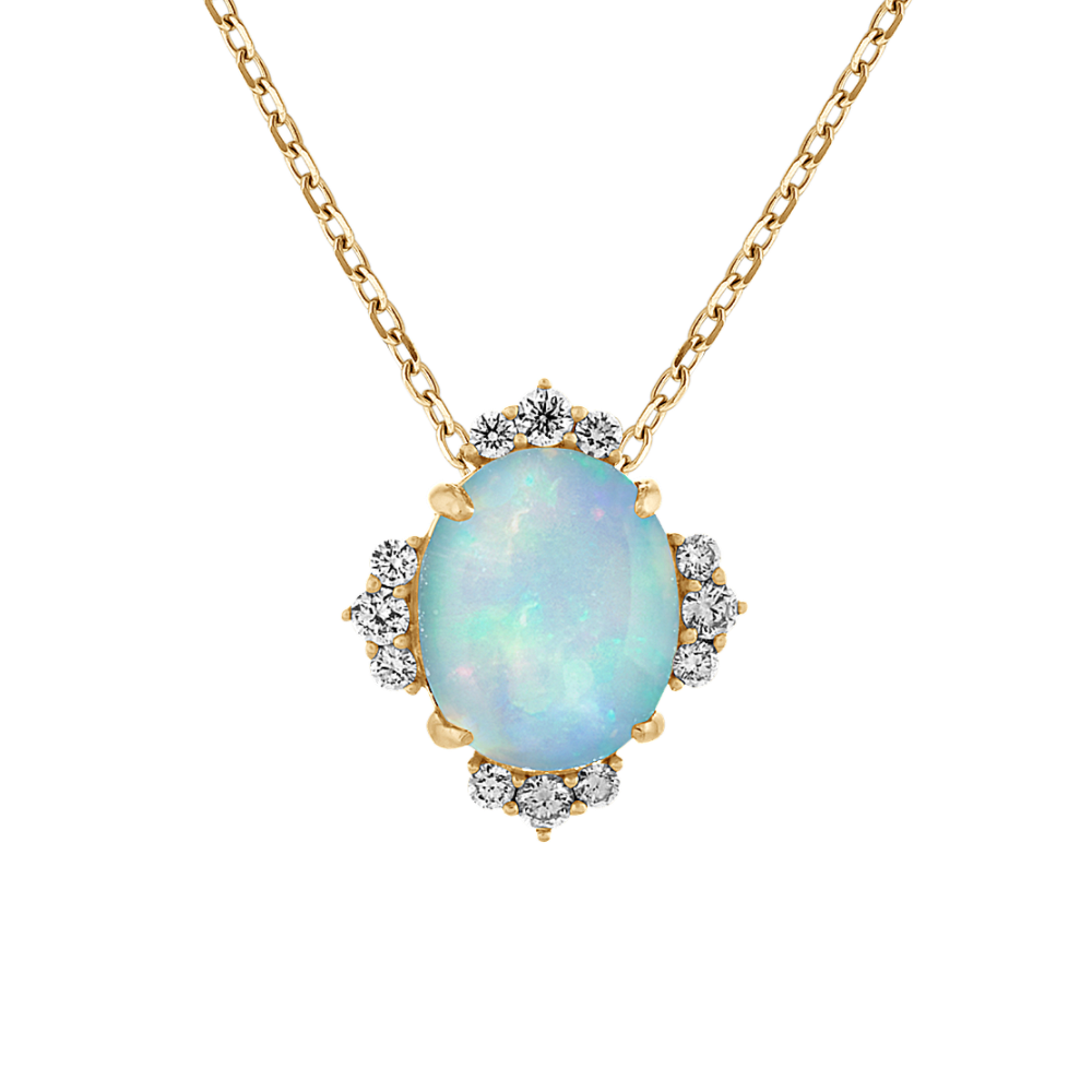 Juliet Natural Opal and Natural Diamond Pendant in 14K Yellow Gold (18 in)