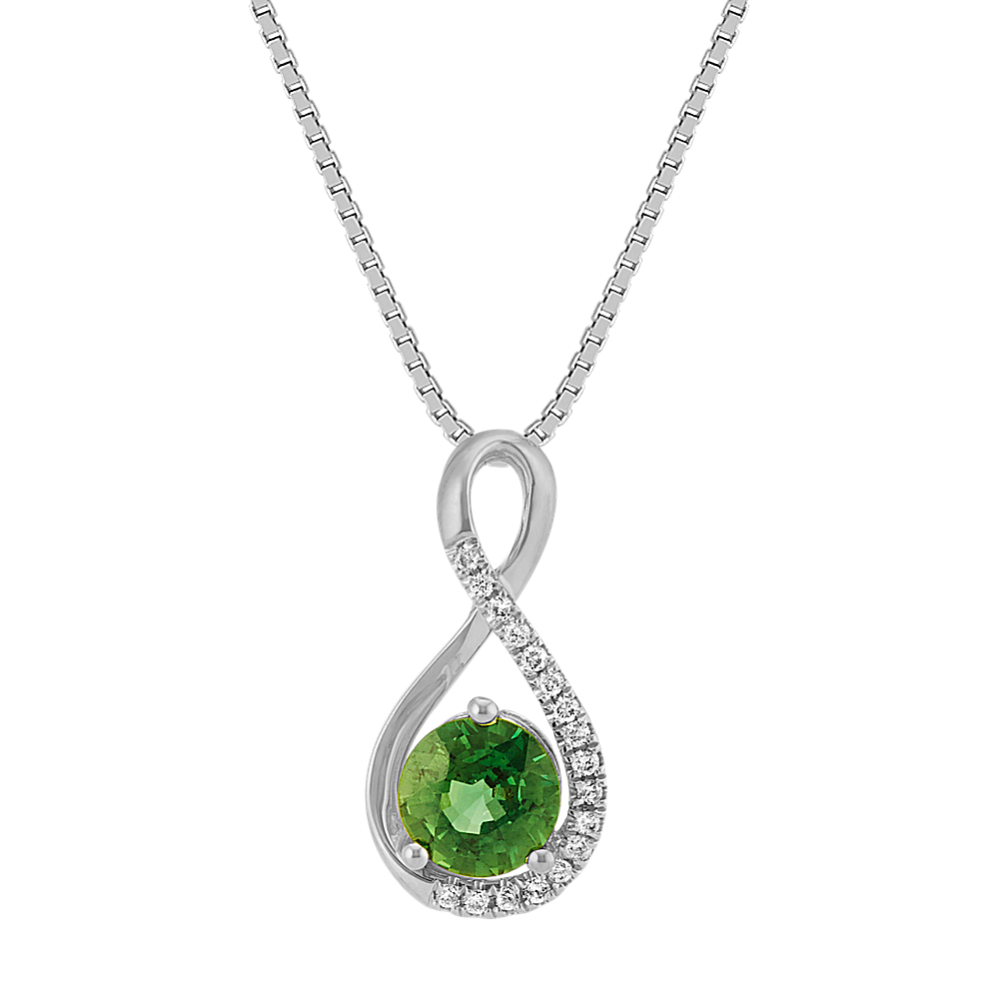 Kelly Green Sapphire and Diamond Swirl Pendant in 14K White Gold (18'')