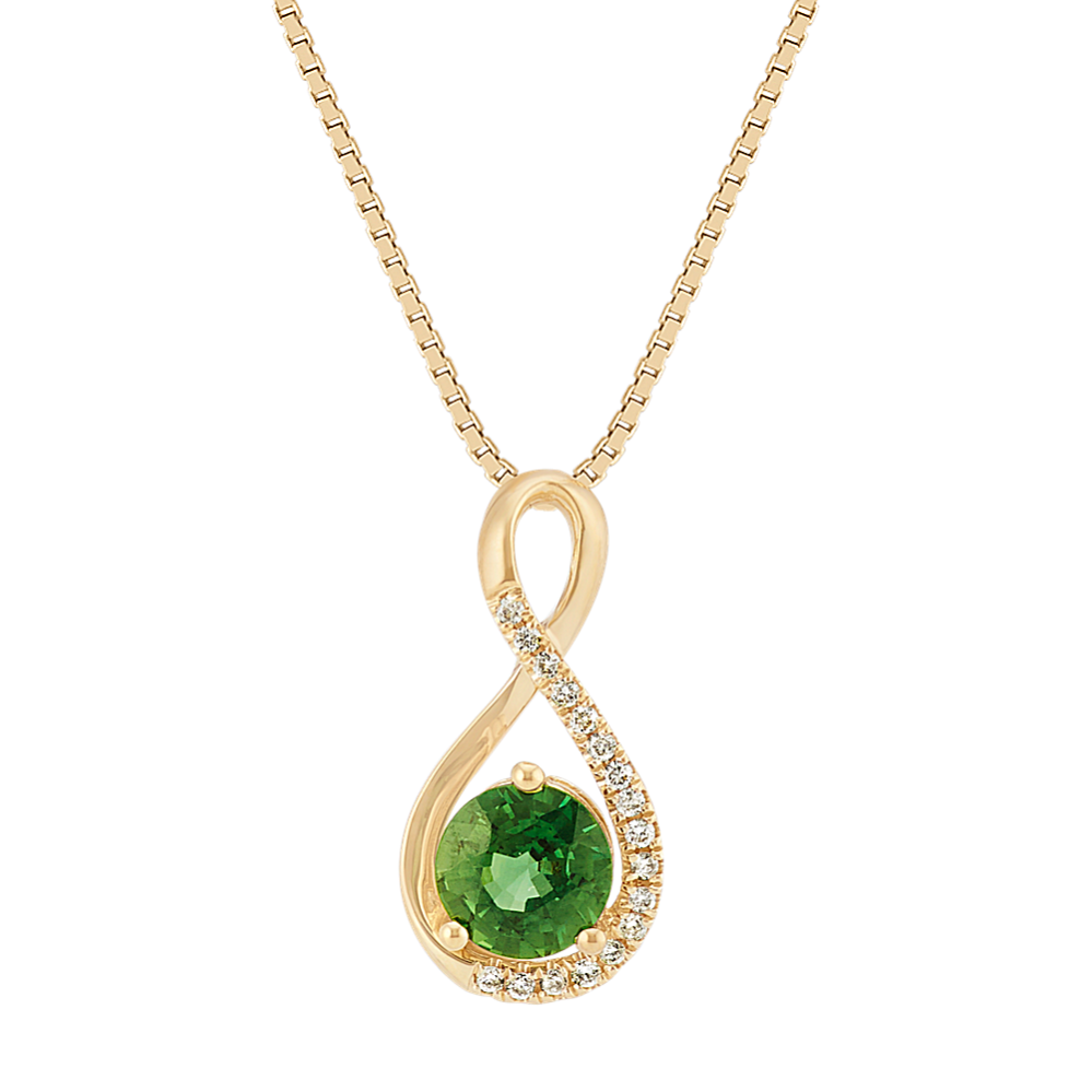 Kelly Green Sapphire and Diamond Swirl Pendant in 14K Yellow Gold (18 in)
