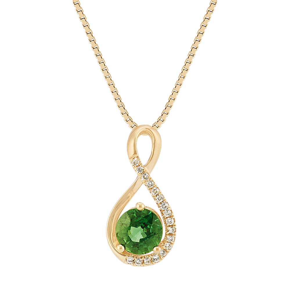 Kelly Green Sapphire and Diamond Swirl Pendant in 14K Yellow Gold (18'')