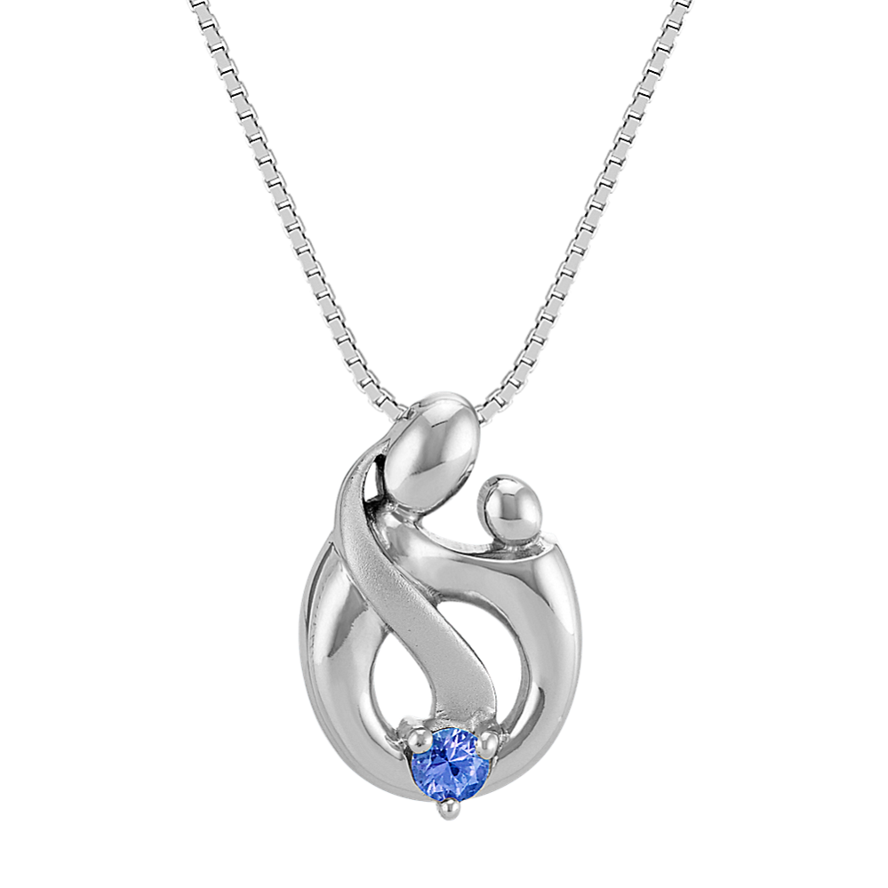 Kentucky Blue Sapphire Mother & Child Pendant in Sterling Silver (18 in)