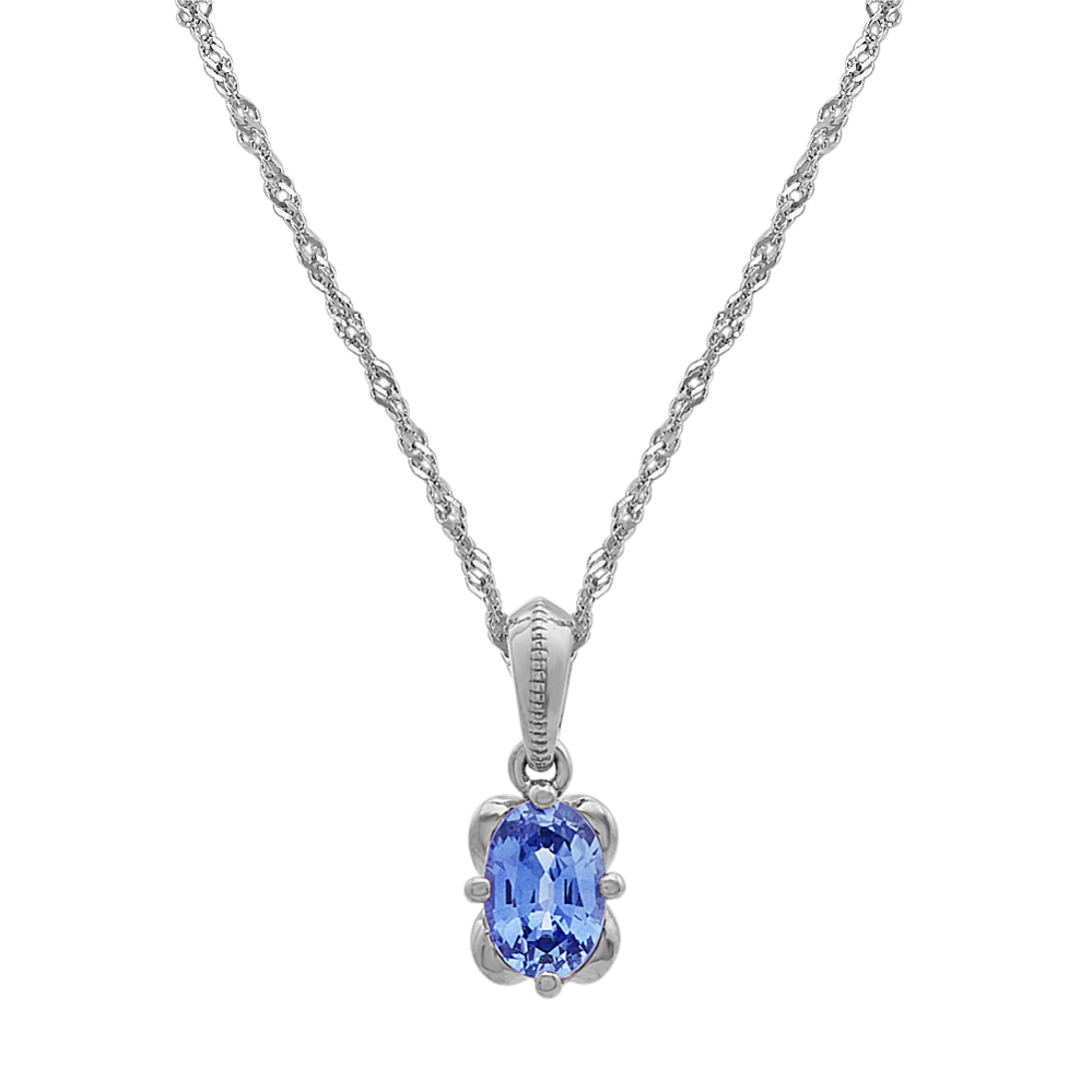 Kentucky Blue Sapphire Pendant in 14k White Gold (20 in)