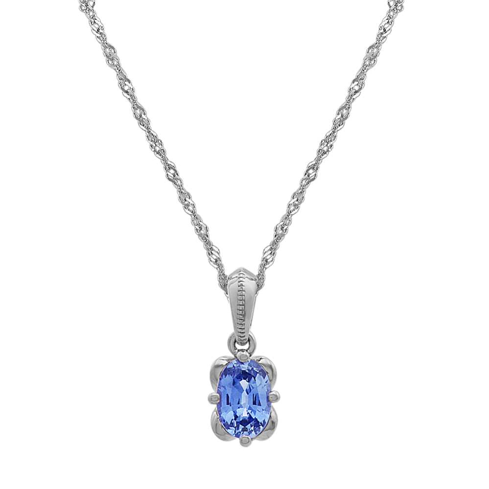 Kentucky Blue Sapphire Pendant in 14k White Gold (20'')