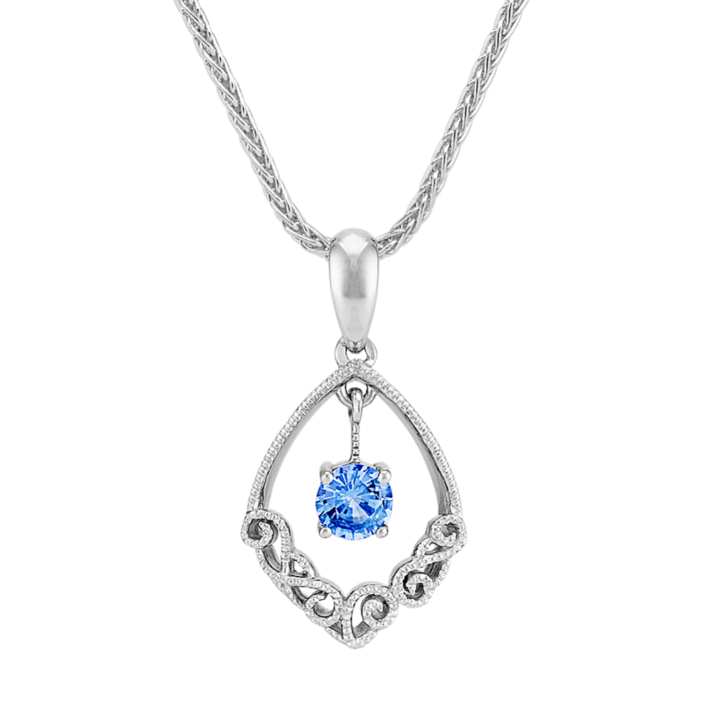 Kentucky Blue Sapphire Drop Pendant in Sterling Silver (18'')