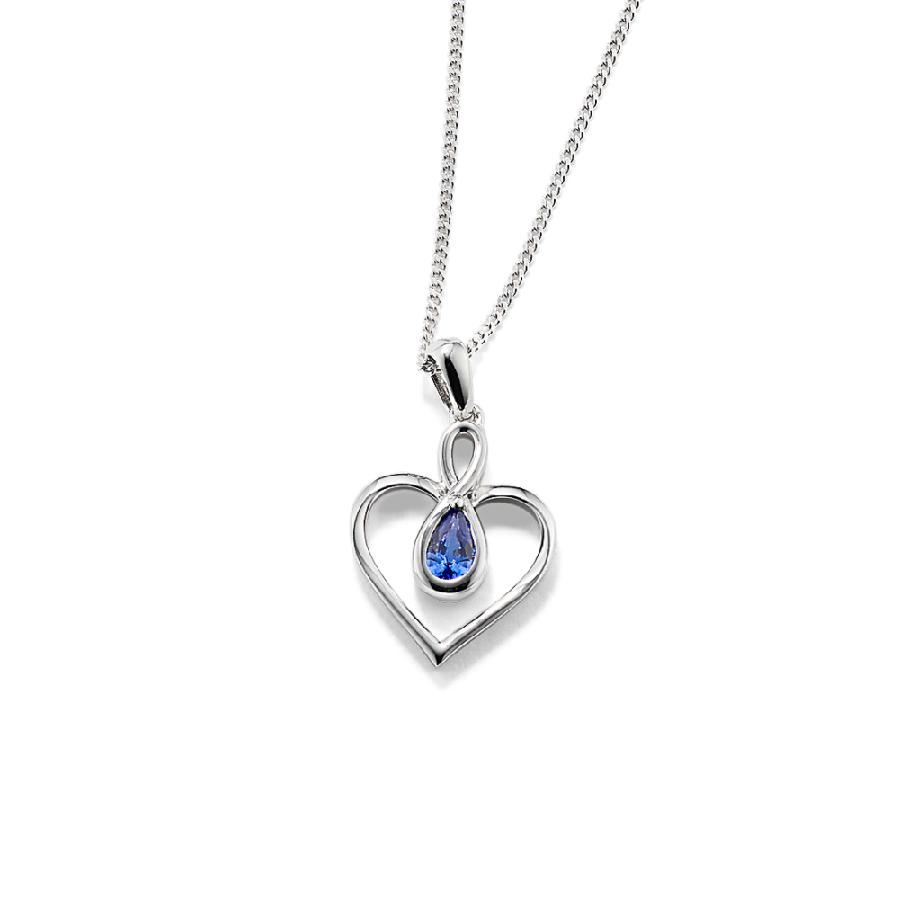 Casey Kentucky Blue Natural Sapphire Infinity Heart Pendant in Sterling Silver (22 in)