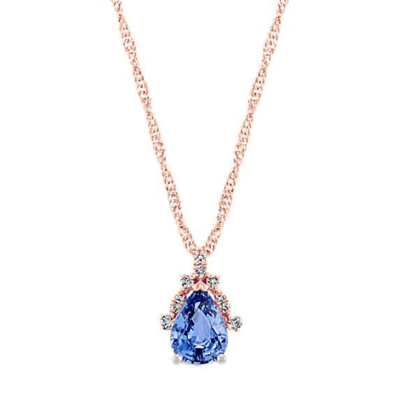 Kentucky Blue Sapphire and Diamond Pendant in 14k Rose Gold (20 in)
