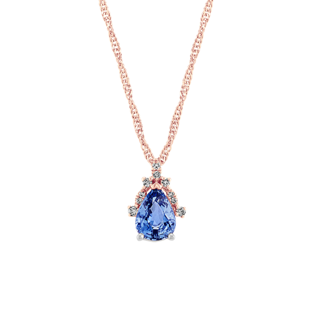 Kentucky Blue Sapphire and Diamond Pendant in 14k Rose Gold (20 in)
