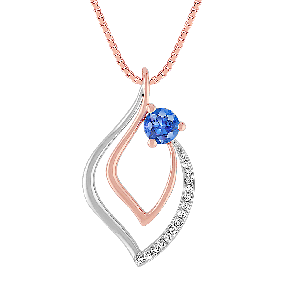 Kentucky Blue Sapphire and Diamond Pendant in TwoTone Gold (18 in